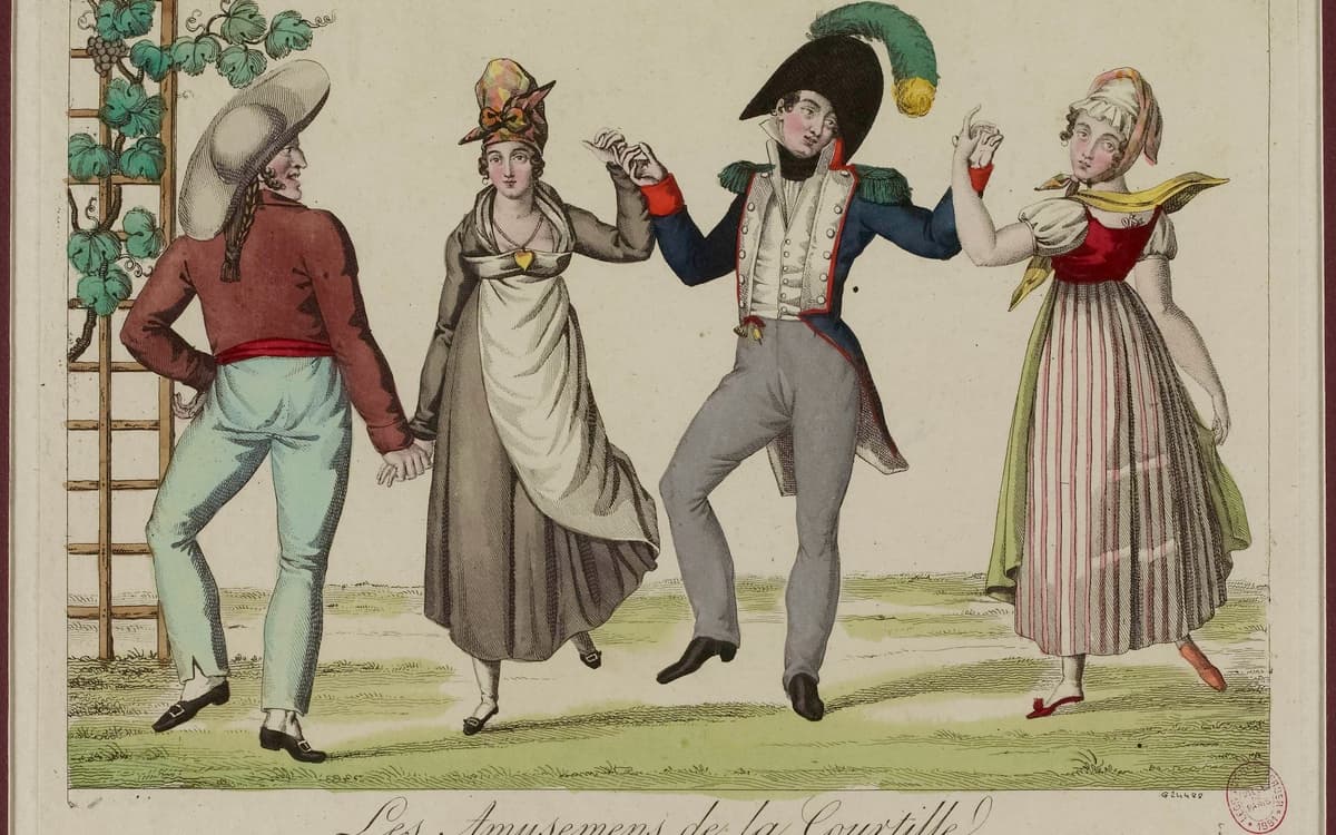 Les amusements de la Courtille, estampe à l'eau-forte coloriée, XIXe siècle