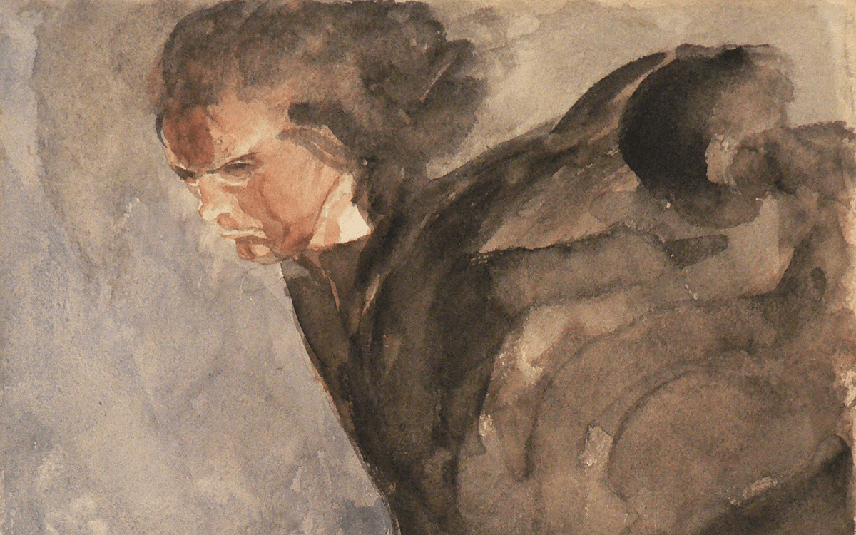 Antoine Bourdelle, Beethoven, Crayon au graphite et aquarelle sur papier