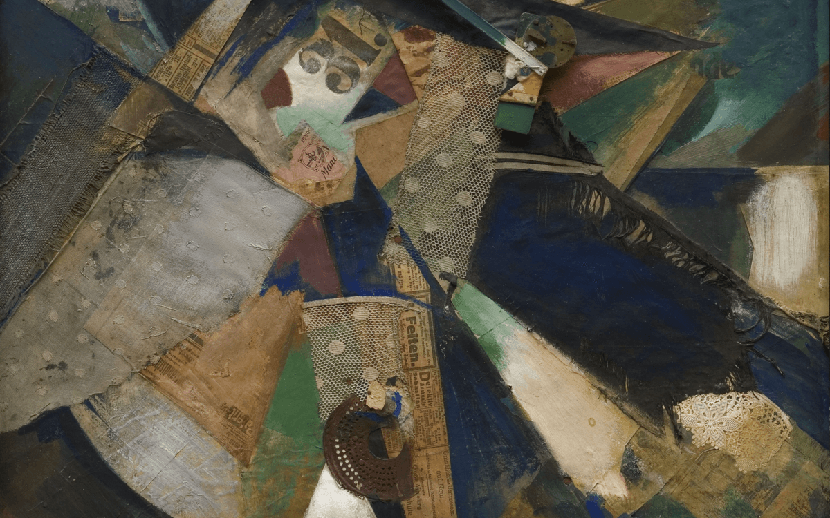Merzbild Einunddreissig, Kurt Schwitters (1920), Huile, papier, bois, métal, tissu et ouate sur carton montés sur châssis en bois, Sprengel Museum Hannover (Hanovre)