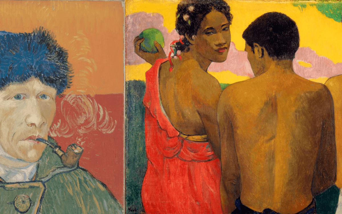 Vincent Van Gogh, Autoportrait à l’oreille bandée, janvier 1889, Huile sur toile, 49,5 x 44,2 cm, Collection particulière. Crédit photographique : © Peter Schälchli | Paul Gauguin, Trois Tahitiens, 1899, Huile sur toile, 73 x 94 cm, National Galleries of Scotland. Crédit photographique : © National Galleries of Scotland, Dist. GrandPalaisRmn