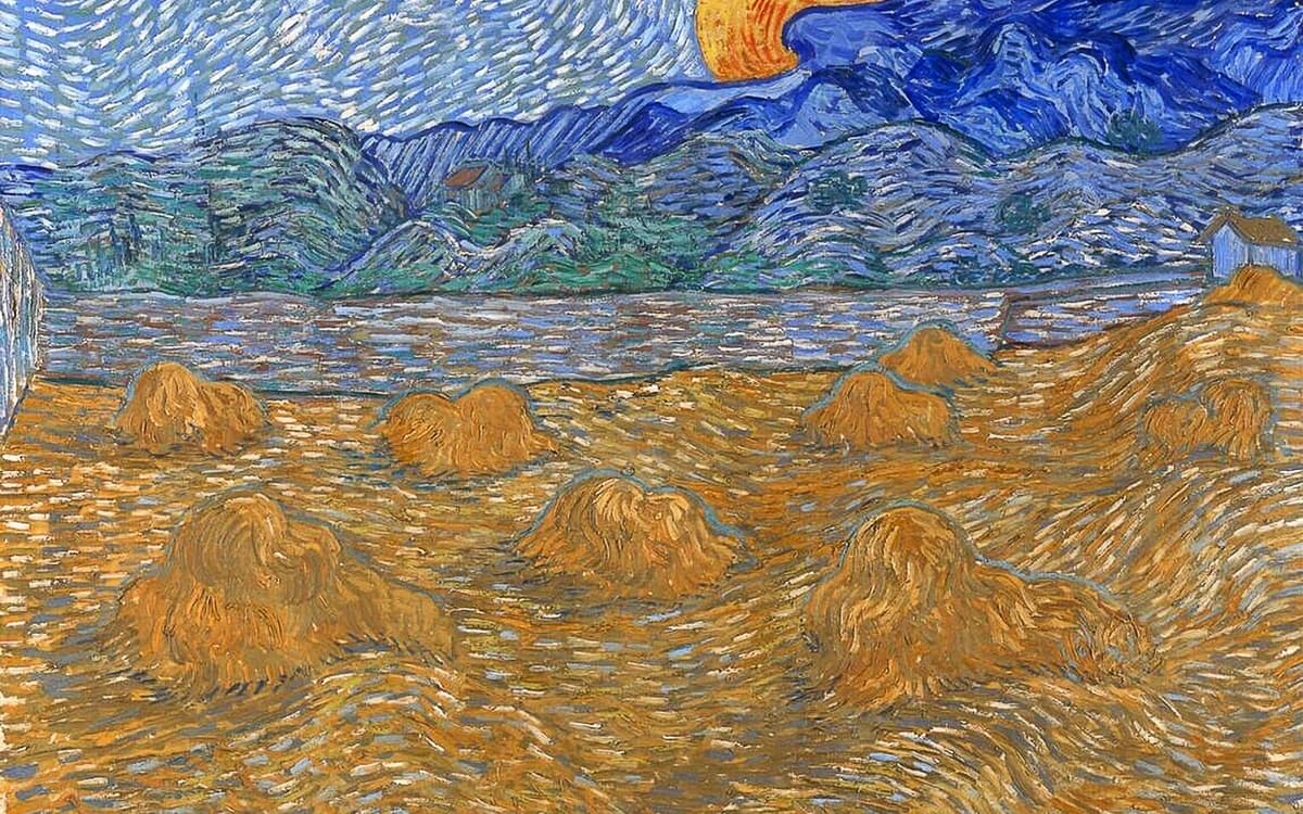 Paysage avec gerbes de blé et lune naissante