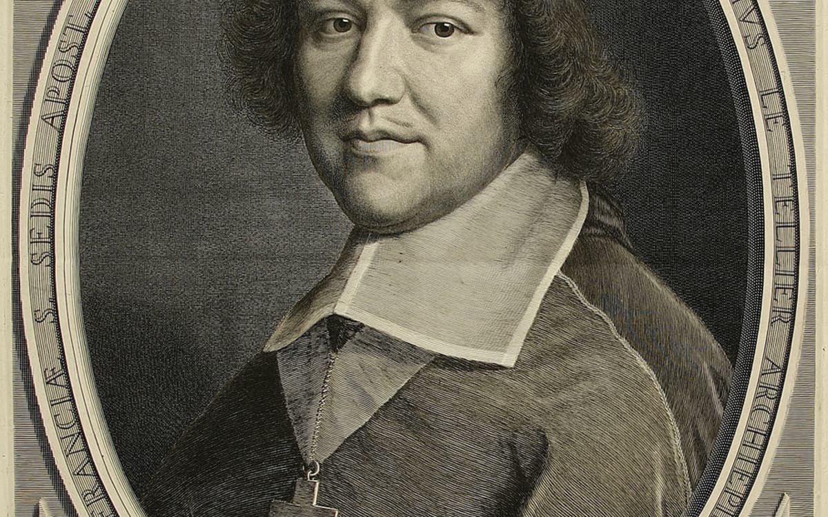 Charles-Maurice Le Tellier (Carolus Mauritius Le Tellier archiepiscopus dux Remensis primus par Franciae S. Sedis apost. legatus natus &c. Nanteüil ad vivum faciebat 1672. Cum privil. Regis. Offerebat humillimus servus Aegidius de la Tournelle, EST 192 RES (P.37))