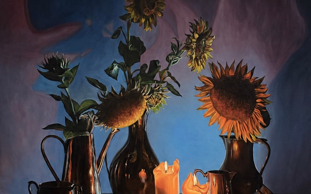 Peinture "tournebougie" par Johanna Claerhout, Huile sur lin, 130 x 170 cm, 2026.